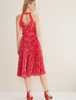 Dresses^Phase Eight Zoya Pleat Midi Floral Dress Red/Pink